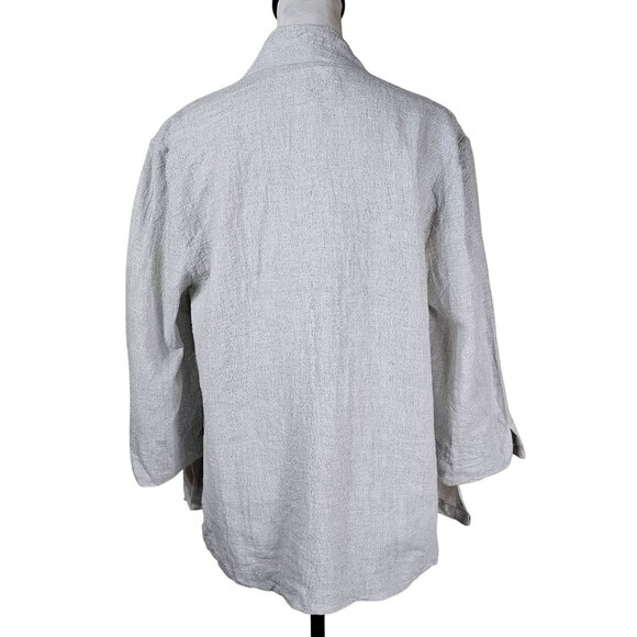 Soft Surroundings Linen Blend Jacket L Wood Button 3/4 Sleeve Relaxed Coastal - Picture 2 of 10